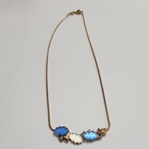 Vintage Biagi Necklace Blue White Leaf Design